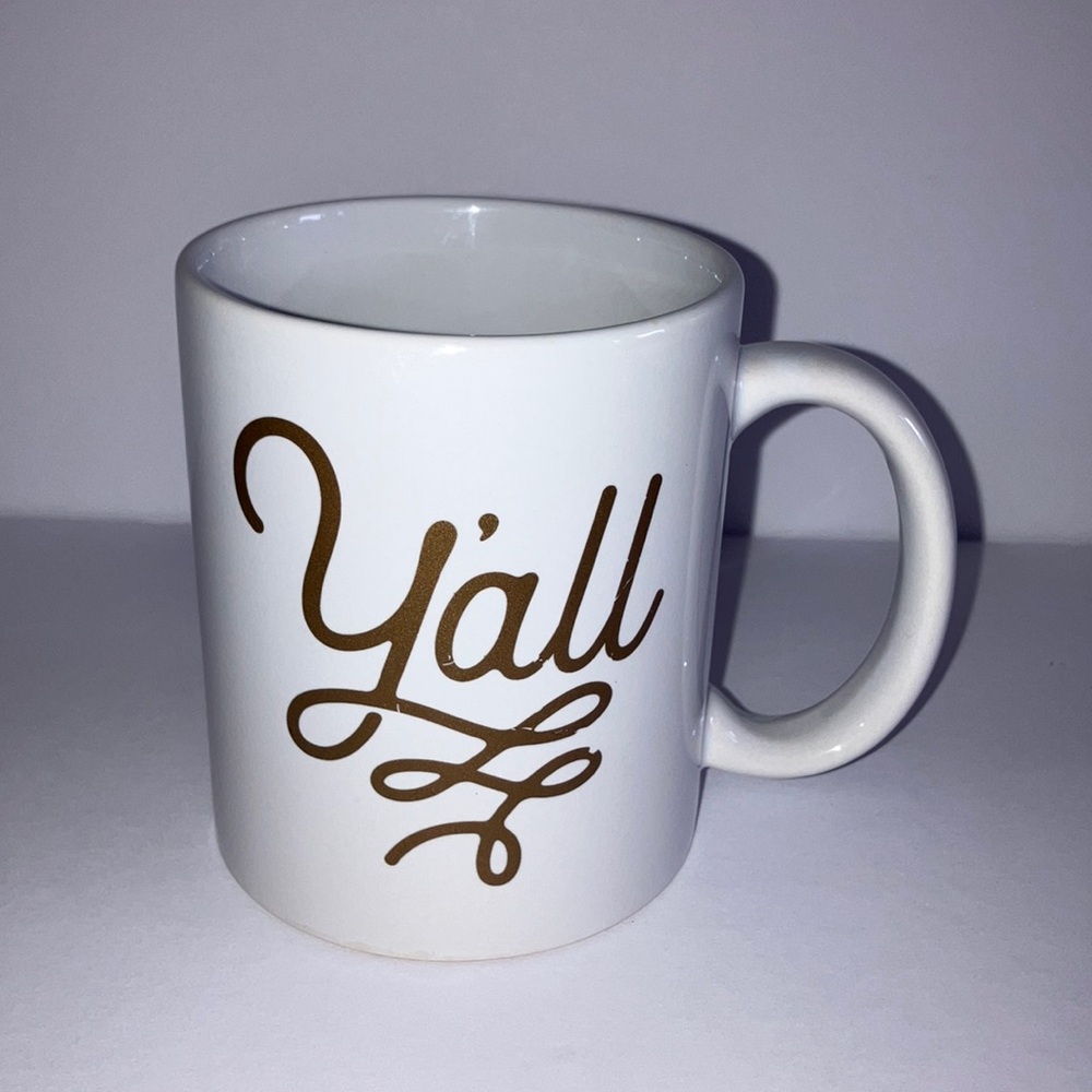 White and Gold Mug with‎ 'Y'all' Design